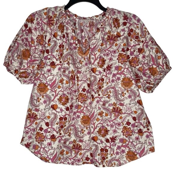 Knox Rose Womens Blouse Size Medium Floral V-neck Short Sleeves Colorful - Picture 1 of 9